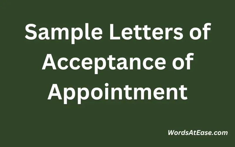 Sample Letters of Acceptance of Appointment