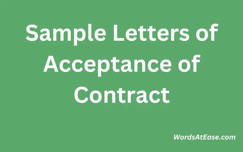 Sample Letters of Acceptance of Contract